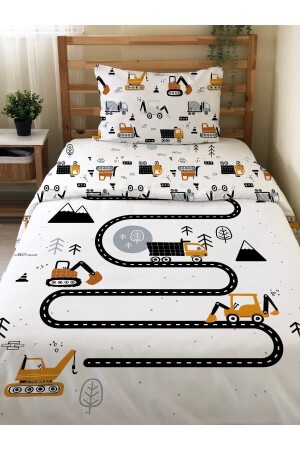 Doppelseitiges gemustertes Baumaschinen-Set ohne Laken – bedrucktes Einzelbettbezug-Set 88128 - Evmila