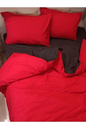 Doppelseitiges rot-schwarzes zweifarbiges Einzelbettbezug-Set mit elastischem Laken NevTKDüz - 7