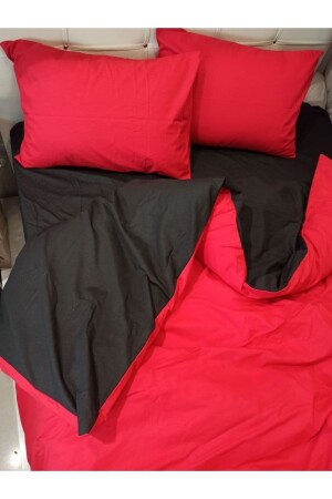Doppelseitiges rot-schwarzes zweifarbiges Einzelbettbezug-Set mit elastischem Laken NevTKDüz - 1