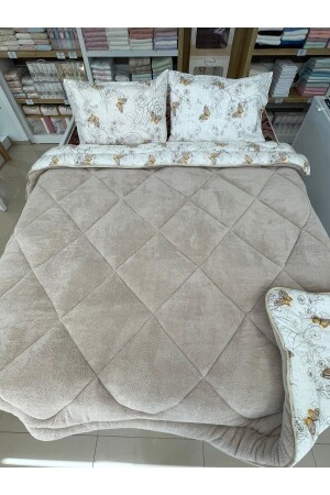 Doppelseitiges Welsoft Quilt-Set, Doppelbett, beige, Schmetterling - 2