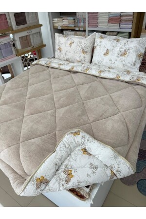 Doppelseitiges Welsoft Quilt-Set, Doppelbett, beige, Schmetterling - 6