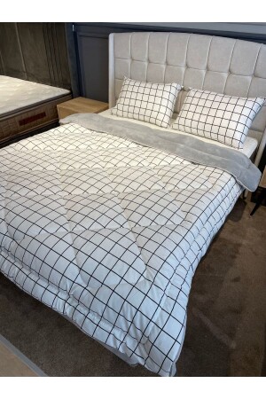 Doppelseitiges Welsoft Quilt-Set, doppelt, grau, weiß, quadratisch, TYC00837272677 - 8