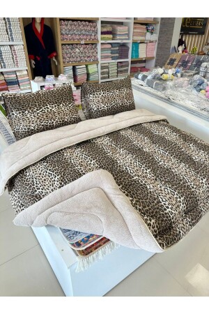 Doppelseitiges Welsoft-Steppdecken-Set, Doppelbett, beige, Leopardenmuster - 4