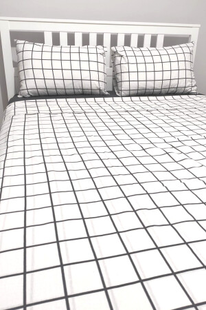Doppelt kariertes weißes elastisches Bettlaken-Bettbezug-Set cndn-checkered-double size - 2