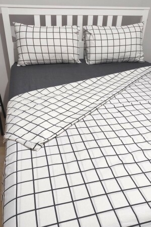 Doppelt kariertes weißes elastisches Bettlaken-Bettbezug-Set cndn-checkered-double size - 1