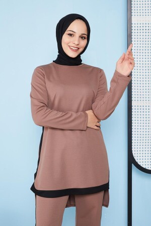 Doppelte Hijab-Kombination mit ausgestelltem Bein – 5021 Nerz T3157 - 5