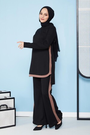 Doppelte Hijab-Kombination mit ausgestelltem Bein – 5021 Schwarz T3158 - 3