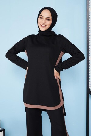 Doppelte Hijab-Kombination mit ausgestelltem Bein – 5021 Schwarz T3158 - 5