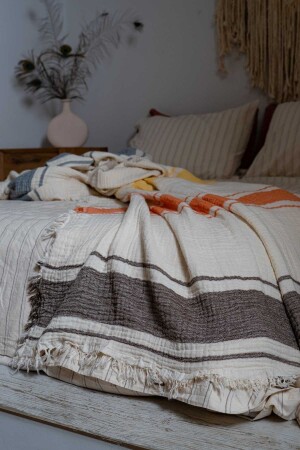 Doppelte Tagesdecke aus Bio-Baumwolle, Musselin, 210 x 225 cm, BX-FBL0003 - Rikka Home