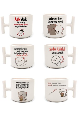 Doppelte türkische Kaffeetasse und Espresso, lustiges Motto, 6-teilig, T-Griff, 200 ml, 6 Stück, Tset7 - 1