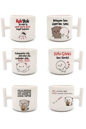 Doppelte türkische Kaffeetasse und Espresso, lustiges Motto, 6-teilig, T-Griff, 200 ml, 6 Stück, Tset7 - 3