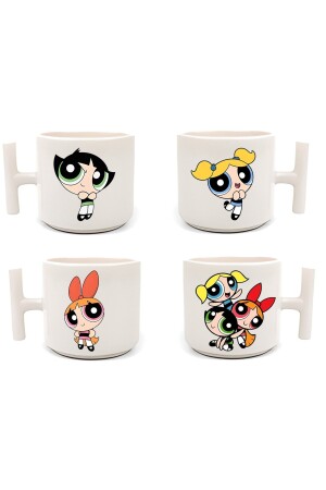 Doppelte türkische Kaffeetasse und Espresso Powerpuff Girls bedrucktes 4-teiliges weißes T-Becher-Set 4-teilig Tset18 - 1