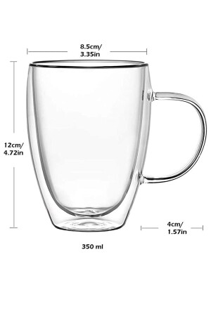 Doppelwandige Tasse, 350 ml, Büro, Zuhause, Espresso, Kaffee, Teetasse, Borosilikatglas-Tasse mit Griff, langlebig, handgefertigt, doppelwandige Tasse - 7