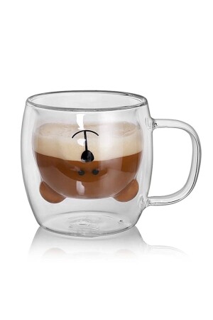 Doppelwandiger Glasbecher mit Teddybär-Design, doppelwandiger Glasbecher mit Henkel, Fun Cup pg96966 - 3