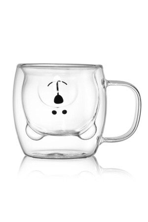 Doppelwandiger Glasbecher mit Teddybär-Design, doppelwandiger Glasbecher mit Henkel, lustiger Becher EW-KUPA111 - 3