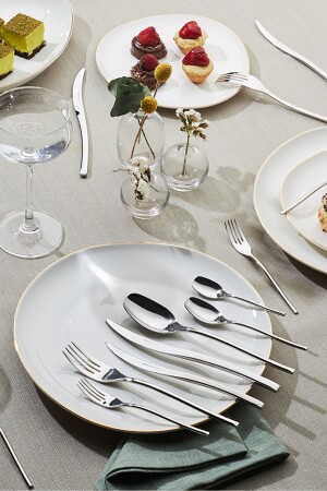 Dora 316 Stahl 84-teiliges Premium-Gabel-Löffel-Messer-Set für 12 Personen, Box 153. 03. 08. 1444 - Karaca