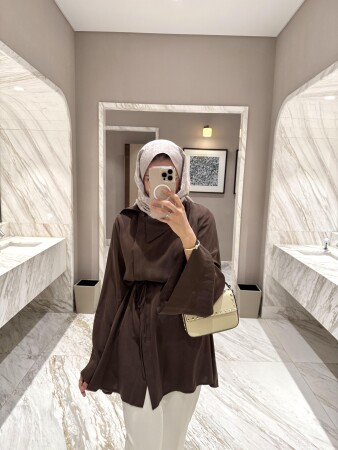 Dora Tensel Gömlek - Kahve - Duendeca