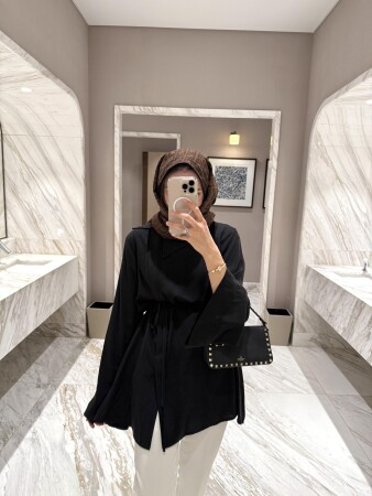 Dora Tensel Gömlek - Siyah - Duendeca