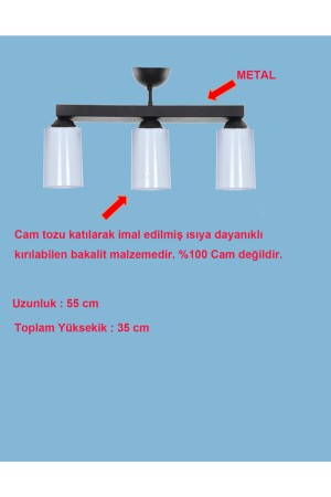 Dora White Glass Dizilone 3 Salon Avize, Mutfak Avize, Oturma Odası Avize S03351DZWG3 - 4