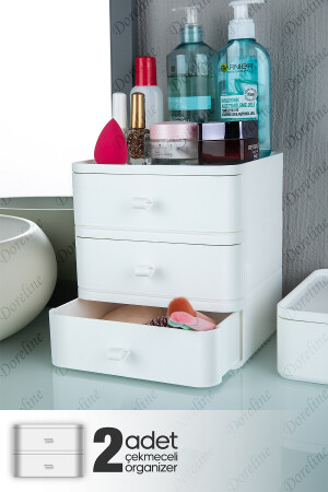 Dorebox 2-teilige Schmuck-, Make-up- und Kosmetik-Organizer-Schublade (weiß), Büro-Schreibtisch-Organizer OMS-001-B-2 - 1