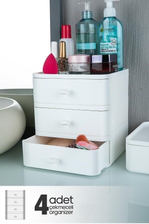 Dorebox 4-teilige Schmuck-, Make-up- und Kosmetik-Organizer-Schublade (weiß), Büro-Schreibtisch-Organizer OMS-001-B-4 - 1