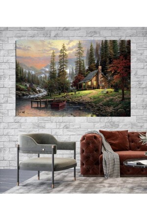 Dorfhaus Friedenslandschaft Leinwand Lächelndes Gemälde - Tablo Deposu