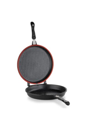 Double Grill Pan 30 Cm Çift Taraflı Silikonlu Mıknatıslı Granit Balık Tavası 8699131258927 - 5