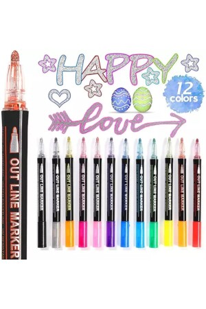 Double Line Metallic-Textmarker und Glitzerstift-Set mit 12 Umrissen - 1