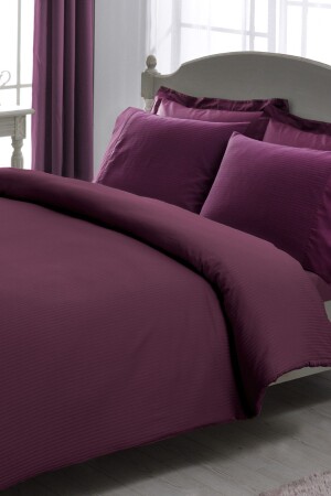 Double Premium Basic Bettbezug-Set Stripe Plum SCL556271 - 1