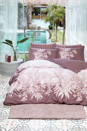 Double Sheet Elastic Duvet Cover Set Botanical Plum btnclftdnvrsm - 2