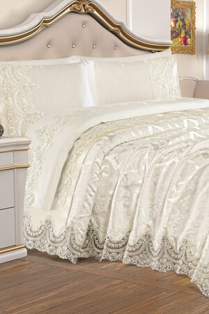 Double Sultan Chenille Brautset, 7-teilig, Creme, GLN-53439 - 2