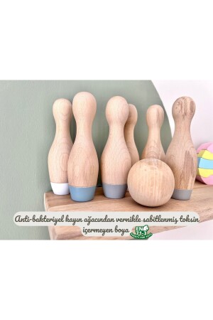 DRABS30122 Waldorf-Bowling-Spielzeug-Set aus natürlichem Bio-Holz, Geschenk für Kinder, Babyzimmer-Dekoration, 7-teilig - 4