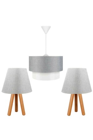 Dreibettzimmer-Set Kronleuchter und Lampenschirm aus Holz grau P5095S8467 - EvLight