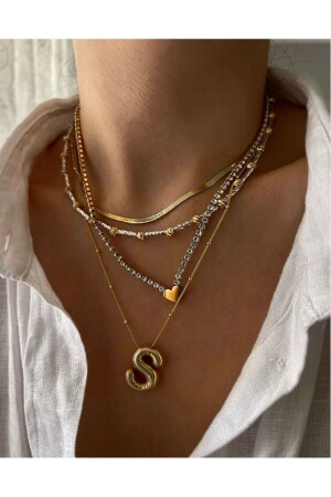 Dreidimensionale Halskette mit Buchstaben „Ballon“ aus Stahl in Goldfarbe - Accessories