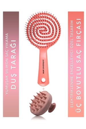 Dreidimensionale ovale Haarbürste Pink Pro + Duschmassagekamm aus rosa Silikon - 2