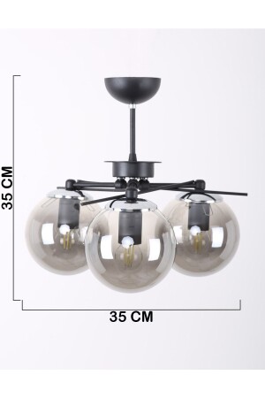 Dreieckiger Kronleuchter aus schwarzem Chrom mit 3 Rauchglaselementen - 6