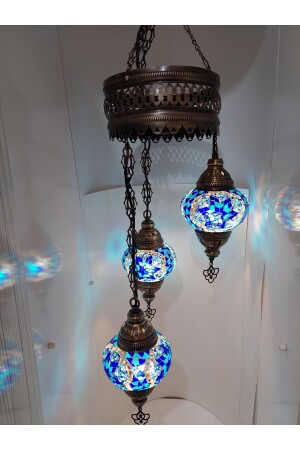 Dreifach-Mosaik-Kronleuchter, dekorative türkische Lampe, Glas der Größe Nr. 2, Geschenkbirne turkishlamps566235 - 4