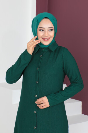 Dreifacher Hijab-Anzug mit Seitenschlitzen-3138 Smaragdgrün T3309 - 4