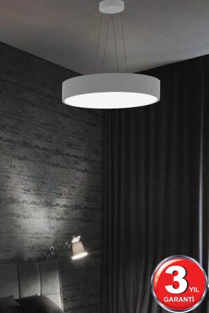 Drum 40cm ( Gri Kasa, Beyaz Işık ) Ledli Modern Led Avize, Salon, Mutfak, Oturma Yatak Odası, Sarkıt Drum 40cm Gri 6500K - 3