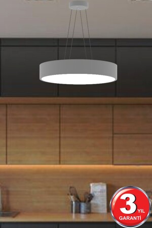 Drum 40cm ( Gri Kasa, Beyaz Işık ) Ledli Modern Led Avize, Salon, Mutfak, Oturma Yatak Odası, Sarkıt Drum 40cm Gri 6500K - 4