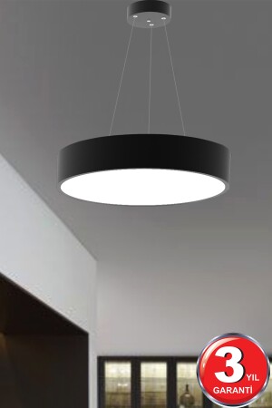 Drum 40cm (SİYAH KASA, BEYAZ İŞIK) Ledli Modern Led Avize, Salon, Mutfak, Oturma Yatak Odası, Sarkıt Drum 40cm Siyah 6500K - 4