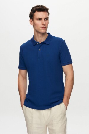 Ds Damat Regular Fit Saks Blue T-Shirt aus 100 % Baumwolle mit Polokragen und Stickerei - 1