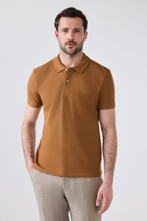 Ds Damat T-Shirt mit Polokragen, reguläre Passform, Tabak, 100 % Baumwolle, bestickt - D's Damat