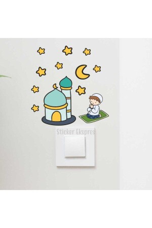 Dua Eden Çocuk Cami Hilal Ve Yıldızlar R2 Ramazan Priz Üstü Sticker - 3