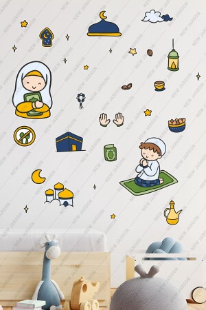 Dua Eden Çocuklar Ramazan Sticker Seti - Ramazan Ayı Temalı Cam Duvar Süsleri Çocuk Odası Duvar - 5