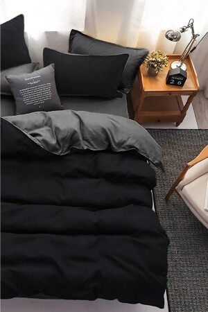 Dubbelsid Doppelseitiges Bettbezug-Set mit elastischem Laken 200*220 Schwarzgrau M00391489A - 1