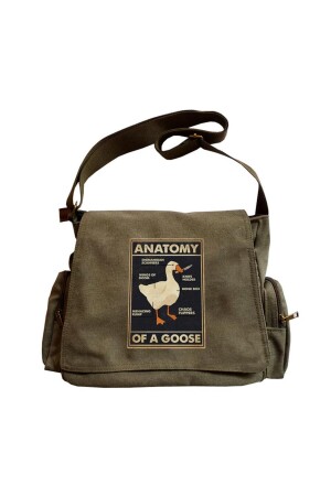 Duck Anatomy Baskılı Unisex Yeşil Postacı Çantası - 2