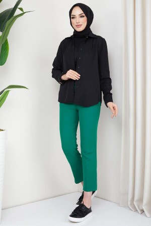 Düğmeli Bağcıklı Kumaş Pantolon Yeşil - Hafsamina