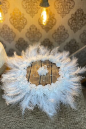 منز الزفاف العرسي الأبيض ثلاثي الأبعاد ريش الزهرة و حجر سواروفسكي مزين - Zeymerade