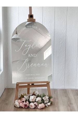 Düğün & Nişan Lüks Gümüş Pleksi Aynalı Karşılama Panosu 80x50 cm - Yalova Design